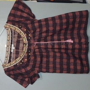 MADEWELL checkered top with embroidery size medium